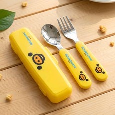 캐릭터수저 간식디저트수저 리락쿠마 스푼 포크 케이스세트 옐로우 메탈포크 노란색식기 간편, 본품