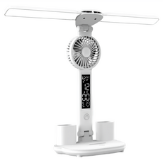 ULife 生活選品 多功能護眼檯燈 LED電風扇 時鐘溫度計 書桌燈 閱讀燈 USB充電 台灣現貨, 插電款