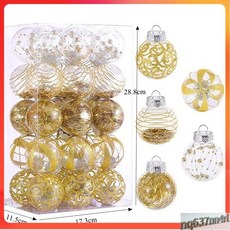 【臺灣出貨】跨境新品聖誕節裝飾品 6cmPET彩繪透明聖誕球套裝禮物 聖誕樹掛件-奢尚匯品, 淺金,6cm方盒套裝, 1個
