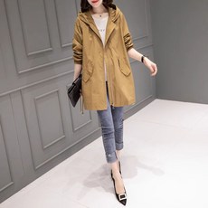 봄 가을 트렌치 얇은 롱 여성 베이직 계절 후드 집업 아우터 기질 캐주얼 포인트 엘레강스 간절기용 아우터 포켓 빅사이즈