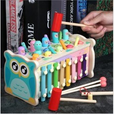 貓頭鷹造型多功能遊戲台 敲琴打地鼠 益智玩具 兒童生日禮物, 1個