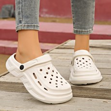 DFMEI 夏季外穿洞洞鞋女高級感沙灘涼拖鞋防滑防臭eva情侶款拖鞋不臭腳, 白色:36-37【收藏好評有禮]】, 1個