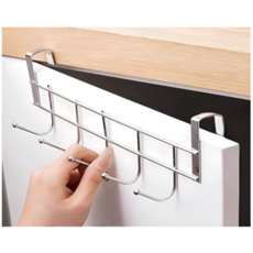 스테인리스 문걸이 후크 5구형 무타공 주방 욕실 캐비닛 문 뒤 수납 걸이 행거, 2개, 실버