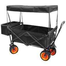 戶外露營手推車 美式超大輪摺疊推車 寬胎折疊式拖車 購物車 寵物推車 雙剎車 推拉車 野餐車, 黑色, 1個