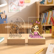 [홈퍼니]DIY 아크릴 무드등 만들기 UV인쇄 완성도안 9종 어린이집 유치원 초등학교 [1-3]유선USB형 직사각형 미니, [4]바비인형