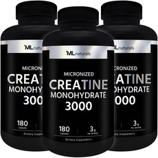 [미국직구](원산지 미국)(FDA cGMP 준수 제조) 마이라이프 내추럴스 마이크로나이즈드 크레아틴 모노하이드레이트 3000 (캡슐), 3개, 180정
