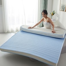 패밀리침대토퍼 라텍스 매트리스 두꺼운 푹신한 따뜻한 꿀잠 호텔 메모리폼 접이식 알러지케어, G. 라이트블루 10cm