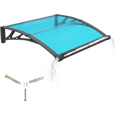 GNEBAI 32인치 x 40인치 도어 차양 외관 배수 기능이 있는 폴리카보네이트 창문 캐노피 누수 방지 밀폐 현관 비포장 집 파티오 데크용 자외선 차단 기능, Black bracket/Blue, 32x120in