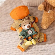 寵物狗狗冬季加厚保暖連帽塗鴉小熊棉衣 泰迪小型犬適用, 抱抱棕熊,S 胸圍35背長25建議1.2.5-2., 1個