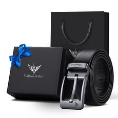 WilliamPOLO 英皇保羅 男士真皮針扣腰帶 頭層牛皮 時尚槍色 120cm