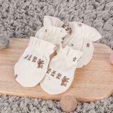 오가닉붐 신생아용 사계절 곰가족 손싸개 + 발싸개 세트