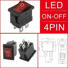 KCD1 LED 토글 로커 스위치 - ON-OFF 기능 250V/125V AC 고강도 보트 패널 및 RV 시스템용, Red Light 4Pin, 30 PCS