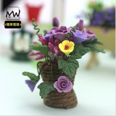 隨草憶境 迷你花籃盆景 微縮模型 食玩場景裝飾, 單入（盒裝）
