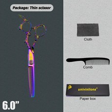 5.5/6 "univinlions 핑크 면도기 컷 미용 가위 전문 헤어 가위 이발소 용품 얇은 무지개 가위, 6015-얇은, 1개