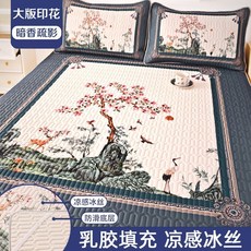 乳膠冰絲涼蓆 夏季家用席子墊 1.5米 1.2米 0.6m, 暗香疏影【升級乳膠填充丨涼感絲面料】,150x200cm【單件涼蓆】