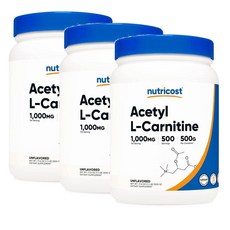 뉴트리코스트 아세틸 L-카르니틴 1000mg Nutricost Acetyl L-Carnitine, 500g, 3개