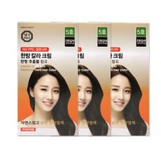 댕기머리 한방칼라크림 새치염색약 5호 진한갈색 3개 한방염색약