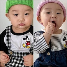 봄 가을 베이비 베베 미키 티셔츠 돌전 돌후 아기선물 둥이룩 신생아옷 아기촬영옷