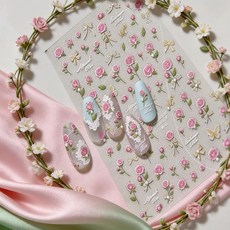 Ginhkok 네일 스티커 우아한 로즈 입체 디자인 자체 접착식 간편 시공 DIY 네일 아트 친구·여자친구에게 선물하기에 최적의 기념품