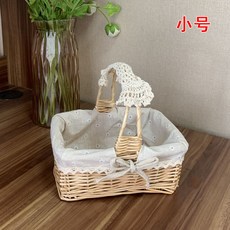 格森 收納筐 購物籃 柳藤編 野餐籃 花籃, 1個, 原木色麻布小號