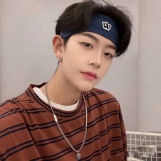 網紅街頭潮流時尚針織條紋休閒髮帶 秋冬簡約運動跑步男生頭帶, AA藏青色髮帶, 1個