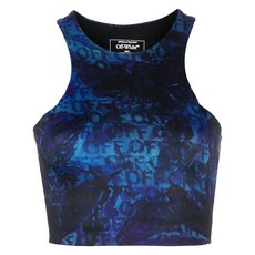 오프화이트 올오버 로고 프린트 크롭 탑