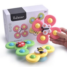 寶寶玩具A3E 益智卡通昆蟲吸盤轉轉樂玩具 幼兒吸盤陀螺 洗澡玩具 餐桌玩具, 1個, 昆蟲款 轉轉樂（三入組）英文彩盒