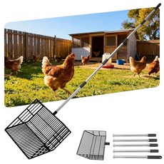 EXPAWLORER 대형 닭 배변 스쿠퍼 스테인리스 스틸 긴 손잡이가 있는 조절 가능한 반려동물 집 갈퀴 튼튼한 체질 모래 체 삽 청소 도구 고양이 닭장 액세서리 (55.9, EXPAWLORER 대형 닭 배변 스쿠퍼, 스테인리스