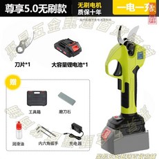 鋰電數顯修枝剪 無刷電機 園藝果樹充電剪, 1個, 果綠色鋰電剪[五節一電一充]