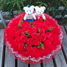 熱賣超大99朵永生花 IOU 520 仿真玫瑰花束-七夕情人節求婚告白, 34朵香皂花紅, 1個