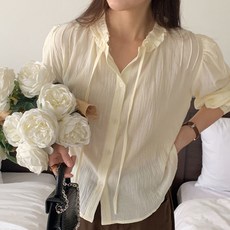자체제작 여성 러블리 프릴 벌룬 블라우스 빅사이즈 하객룩 셔츠 남방 루즈핏 박시핏