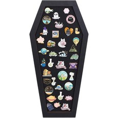 관 모양 나무 브로치 진열대 펠트 매트 포함 고딕 액세서리 쇼케이스 블랙 핀 배지 전시 소품 40x19.8cm 1개, 목제