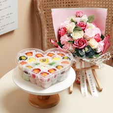 엠케이크 Special 떡케이크 D 선물세트 생일 케익 기념 생신 칠순, S 떡케이크 D+꽃다발20+리본문구+거치대, 1세트, 1.5kg