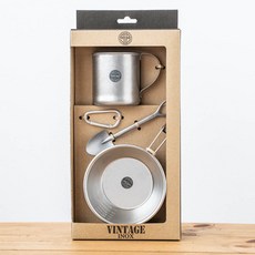 日本AOYOSHI青芳製作所 仿舊不鏽鋼CAMP餐具組《WUZ屋子》戶外 工業風 復古 居家, 1個, Silver, 露營杯250ml x1、馬克杯300ml x1、鏟形餐匙M x1、餐具組用扣環x1