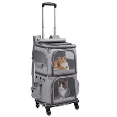 漢邦寵物拉桿箱貓包外出便攜雙層可摺疊兩隻貓咪行李箱透氣狗狗包, 1個, 灰色