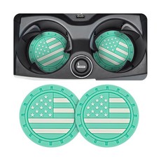 AUCELI 4팩 컵받침 자동차 컬러 미국 인서트 홀더 9CM 국기 미끄 75인치 코스터, 2개, 민트 그린/깃발