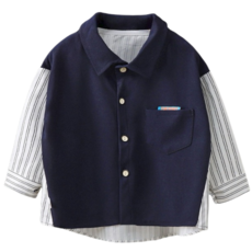 萱寶媽咪baby童裝館 韓版兒童假兩件長袖襯衫 學院風POLO衫 中大童上衣