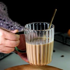 把手玻璃杯 透明耐高溫 早餐杯 附手把 高硼硅材質 可微波, 1個, 綠柄花瓣杯微瑕清倉收藏送金勺