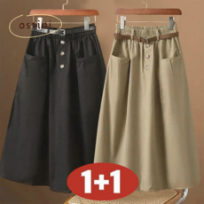 오스틱니 캐주얼 세련 여성용 [1+1] 초특가 솔리드 하이웨스트 A라인 미디엄 롱 스커트 완벽 하이웨스트 미디엄 롱 스커트 단순 솔리드 컬러 매치 밴딩 디자인 약속 데이트룩