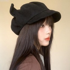 可愛貓耳朵八角帽子女秋冬麂皮絨貝雷帽顯臉小百搭捲邊畫家帽潮