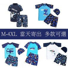 男童泳衣三件組 兒童速乾分體泳裝 附泳帽 可愛卡通圖案