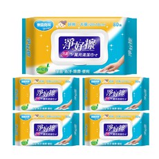 奈森克林 淨好擦 萬用清潔巾 80抽 加大 掀蓋 檸檬香 5包裝, 5個, 80張, 1g