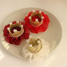 [러블리 베이비] 왕관 헤어핀 집게핀 헤어악세사리 세트, 4. 와인 레드 금색 머리띠