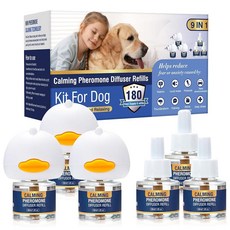 강아지 페로몬 진정 디퓨저 키트 진정을 위한 페로몬 디퓨저 (플러그 인 3개 + 48ml 리필 6팩) 불안 완화 공격성 짖는 스트레스 감소 180일 분량 (무취), 강아지 페로몬 진정 디퓨저 키트 진정을 위한 페로몬 디