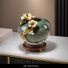 高檔琺琅彩花瓶擺件客廳酒櫃玄關裝飾喬遷新居禮品, 錦上添花窯變花瓶金小號