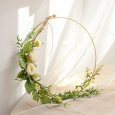 소국 조화 꽃 리스 벽장식 실베스터메탈링 대 63cm 인테리어 벽걸이 현관 문 꾸미기 소품