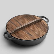 무쇠 주물 전골냄비 주철 일식 스키야키 나베 겸용 냄비, 28cm 높이 깊어진 삼나무 뚜껑, 1개, 1cm