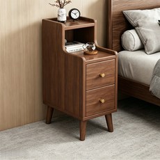 틈새 침대협탁 다용도 서랍장 사이드 미니 슬림 협탁수납장, 월넛 색, 1개
