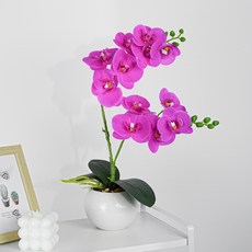 인조 호접란 조화 중식 럭셔리 홈 인테리어 소품, 촉감 좋은 이중 가지 12송이 호접란 진한 보라색 대형