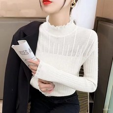 2025년 가을/겨울 여성용 반목 레이스 트리밍 니트 탑 슬림핏 슬리밍 효과 달콤한 이너웨어 트렌디 상의